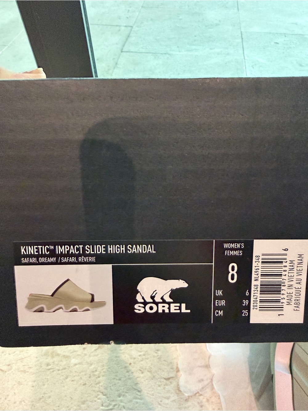 Women’s Sorel Kinetic Slide Impact Olive Green Slide Sandals with Tan Trim 8 - Picture 3 of 4